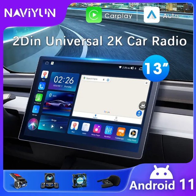 13 zoll 2Din Android Auto Radio Auto Multimedia Stereo 2,5 D Touchscreen CarPlay GPS WIFI Hifi Audio RDS BT DVR Autoradio Android