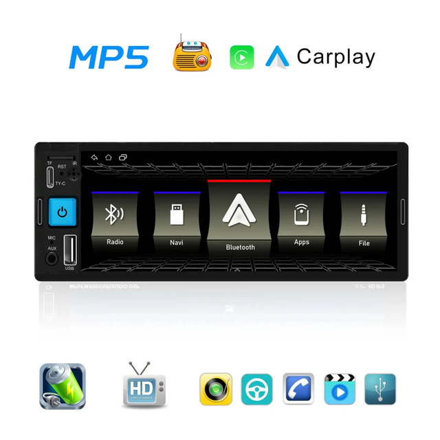 Multimedia-Player Android 6,2 Zoll 1Din Autoradio Touchscreen Auto-Stereo-Bluetooth-Navigation Rückkamera Auto MP3 MP5-Player